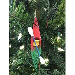 Kayak Paddle Ornament Red Green Christmas Outdoorsman Sportsman Water Sport